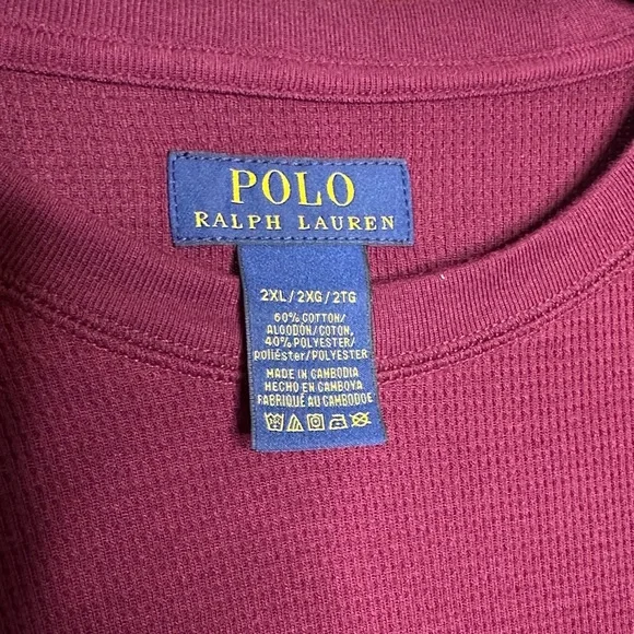 NEW Polo Ralph Lauren Men's 2XL Burgundy Waffle Knit Thermal Crewneck T-Shirt. - Picture 3 of 11
